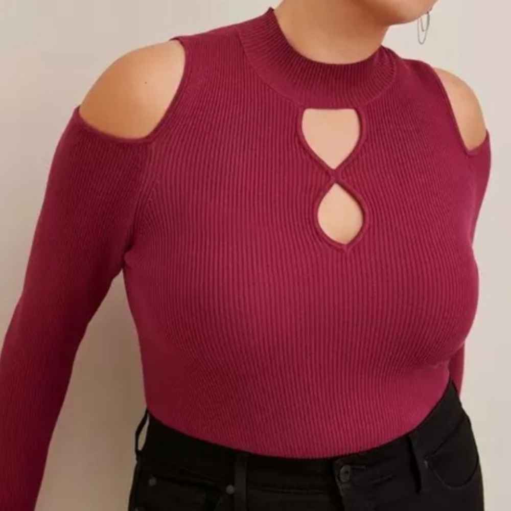 Torrid Ribbed Knit Cold Shoulder Top NEW 1 1X 14-16 - Picture 2 of 12